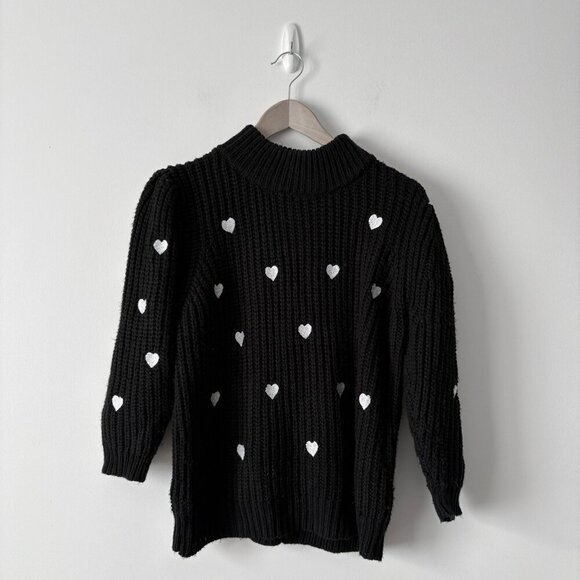 Anthropologie Hearts Mock Neck 3/4 Sleeve Knit Pullover Sweater Black Medium - Picture 5 of 8